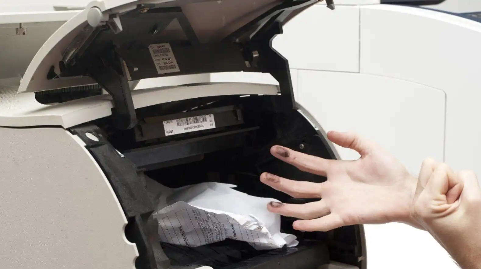 crumpled paper in the printer