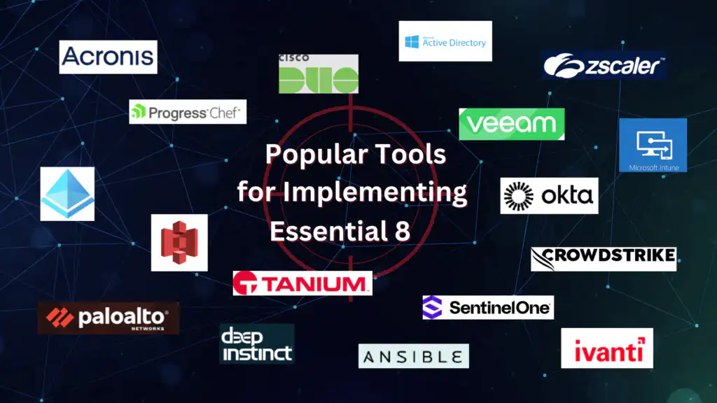 Popular tools for Implementing Essential 8 with the software logos