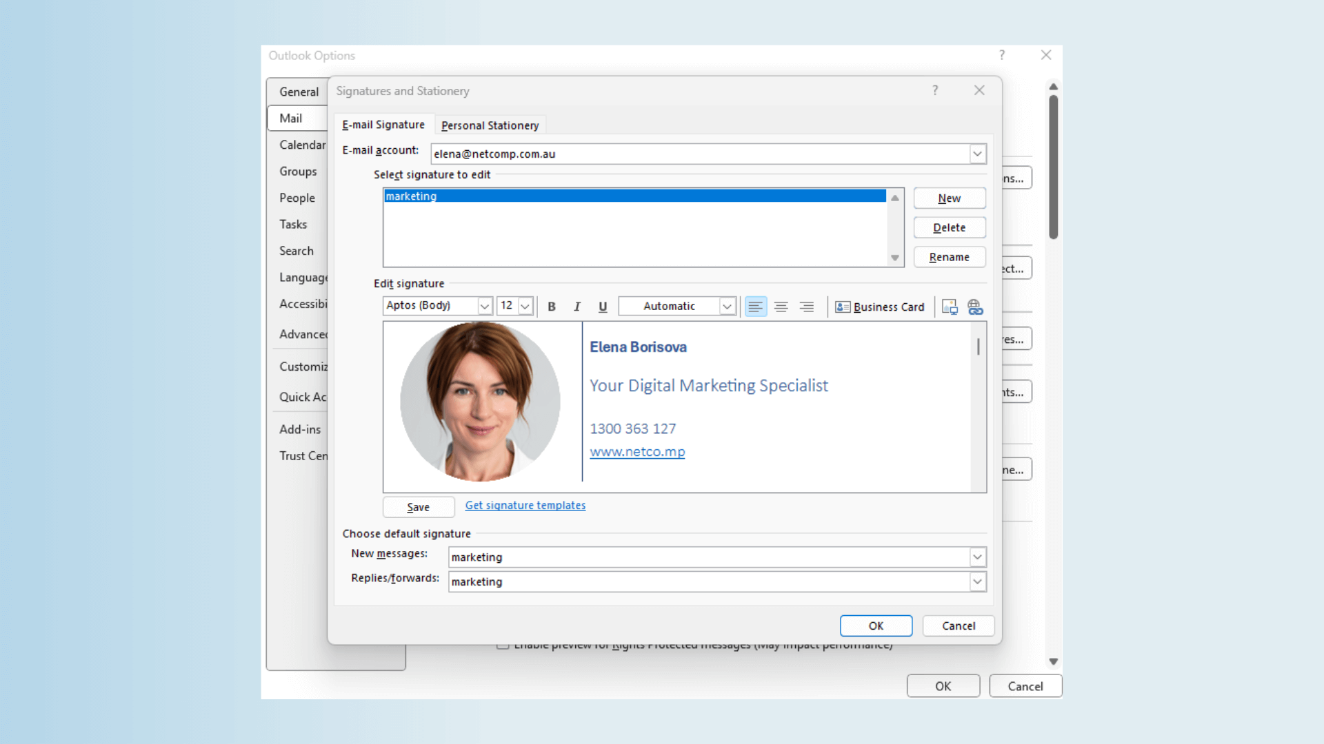Outlook for Windows Edit Signature