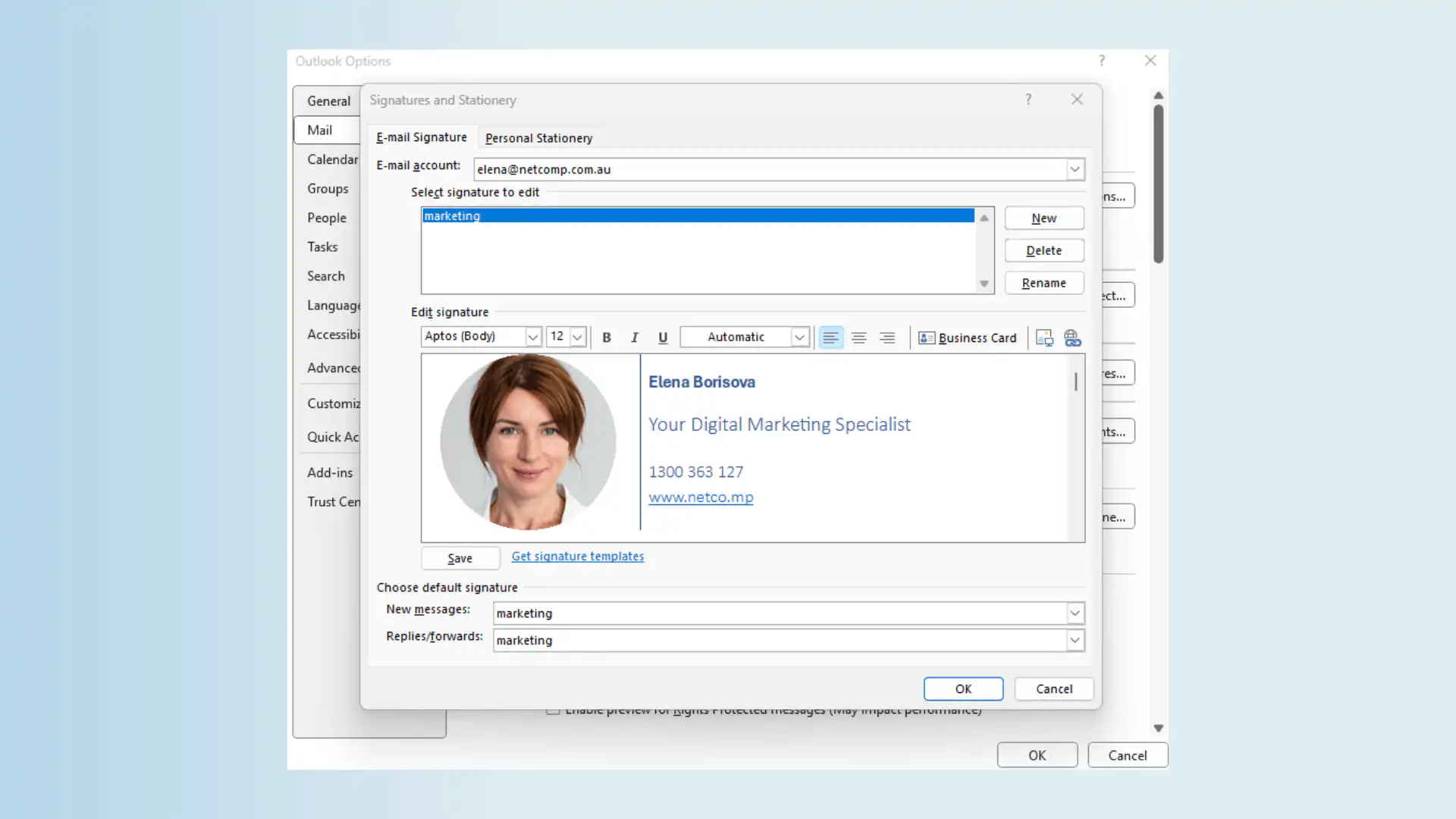 Outlook for Windows Edit Signature