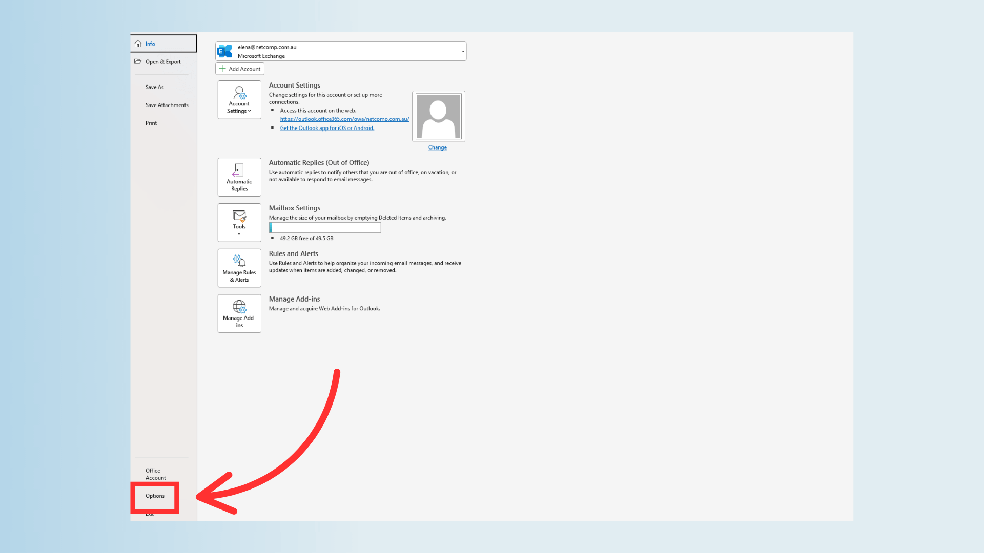 Outlook for Windows Options