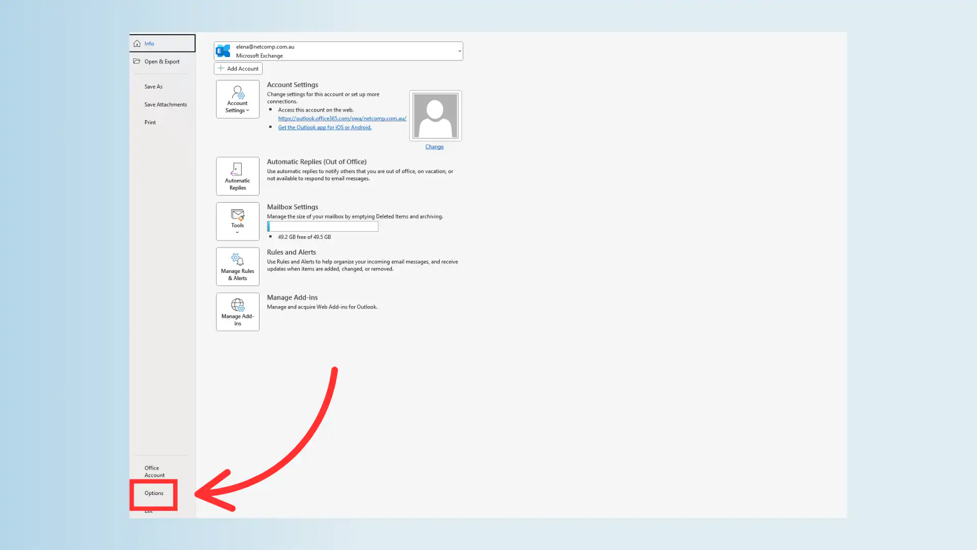 Outlook for Windows Options