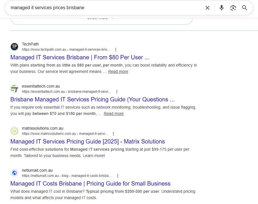 Managed IT services prices Brisbane