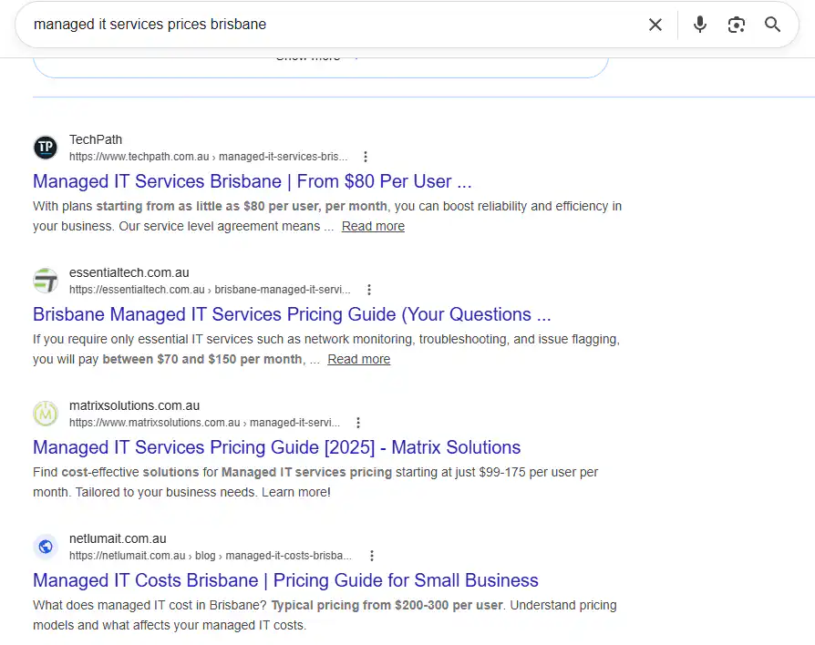 Managed IT services prices Brisbane